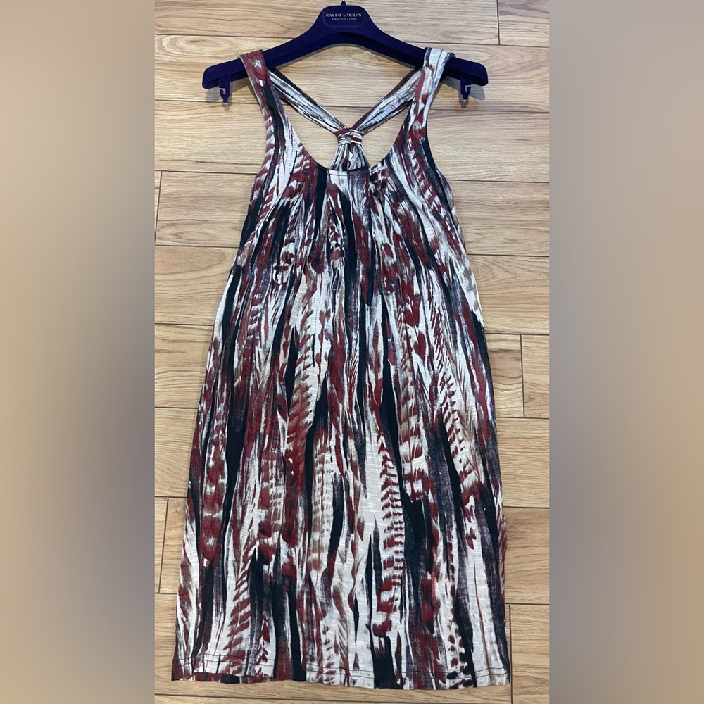 H&M Sleeveless Tie-Back short Maxi Dress in Rust, Black & Cream XS